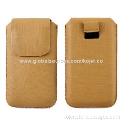 Mobile Phone Pouches for iPhone 5, Made of PU Leather, Retractable Pull-tab, OEM Orders Welcomed